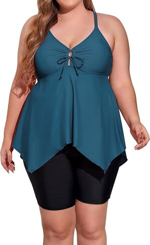 Mycoco Women Tankini Swimsuits Two Piece Tummy Control Bathing Suits Flowy Tankini Top with Boyshorts Cross Back Swimwear in Saudi Arabia