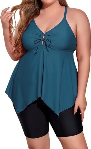 Mycoco Women Tankini Swimsuits Two Piece Tummy Control Bathing Suits Flowy Tankini Top with Boyshorts Cross Back Swimwear in Saudi Arabia