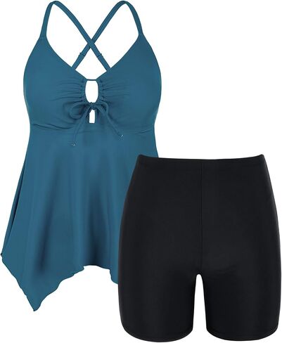 Mycoco Women Tankini Swimsuits Two Piece Tummy Control Bathing Suits Flowy Tankini Top with Boyshorts Cross Back Swimwear in Saudi Arabia