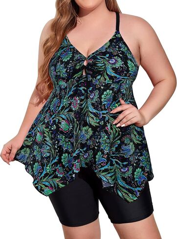 Mycoco Women Tankini Swimsuits Two Piece Tummy Control Bathing Suits Flowy Tankini Top with Boyshorts Cross Back Swimwear in Saudi Arabia