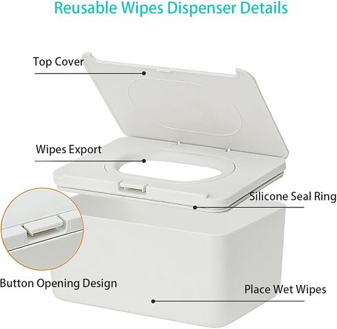 عبوتان من موزع مناديل مبللة للأطفال للحمام، الحجم (7.48 بوصة طول × 5.11 بوصة عرض * 3.93 بوصة ارتفاع)، صندوق حامل مناديل مبللة قابل للفتح بيد واحدة، صندوق مناديل أنيق لتنظيم حاوية تسجيل الأطفال in Kuwait