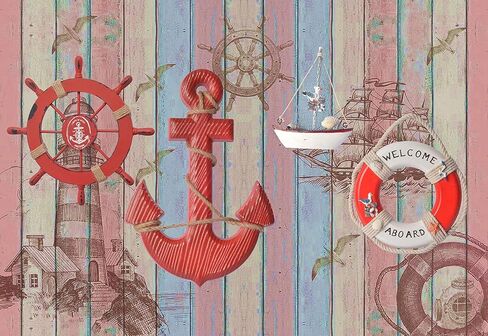 زخرفة جدارية خشبية على شكل مرساة منارة بحرية، ديكور حائط على شكل قارب خشبي على الشاطئ، سفينة إبحار بحرية، ديكور عرض المنزل، حلقة حياة بحرية، ديكور جدار منزل الشاطئ in Kuwait
