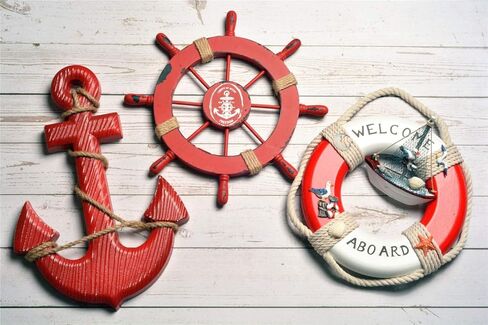 زخرفة جدارية خشبية على شكل مرساة منارة بحرية، ديكور حائط على شكل قارب خشبي على الشاطئ، سفينة إبحار بحرية، ديكور عرض المنزل، حلقة حياة بحرية، ديكور جدار منزل الشاطئ in Kuwait