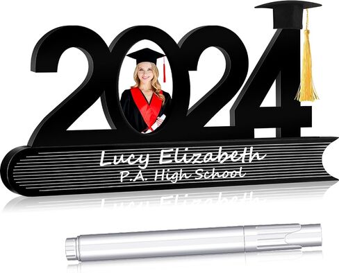 إطار صورة التخرج من Capoda 2024، إطار صورة خشبي للتخرج DIY مع قلم حبر أبيض وقبعة تخرج صغيرة لفئة التخرج من 2024 هدايا للفتيات والأولاد والابنة in Kuwait