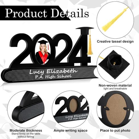 إطار صورة التخرج من Capoda 2024، إطار صورة خشبي للتخرج DIY مع قلم حبر أبيض وقبعة تخرج صغيرة لفئة التخرج من 2024 هدايا للفتيات والأولاد والابنة in Kuwait