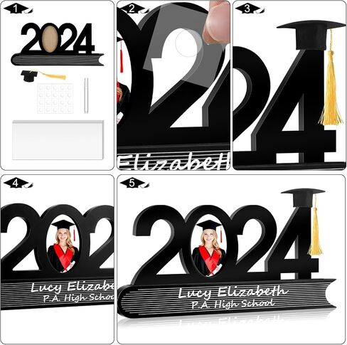 إطار صورة التخرج من Capoda 2024، إطار صورة خشبي للتخرج DIY مع قلم حبر أبيض وقبعة تخرج صغيرة لفئة التخرج من 2024 هدايا للفتيات والأولاد والابنة in Kuwait