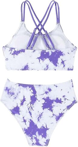 OYOANGLE Girl's 2 Piece Bikini Set Tie Dye Criss Cross Backless Scoop Neck Mid Rise Swimsuits in Saudi Arabia