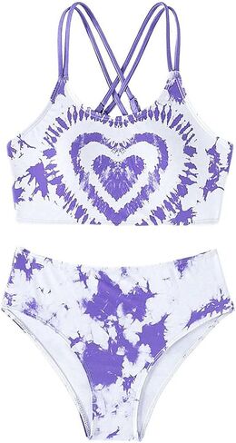 OYOANGLE Girl's 2 Piece Bikini Set Tie Dye Criss Cross Backless Scoop Neck Mid Rise Swimsuits in Saudi Arabia