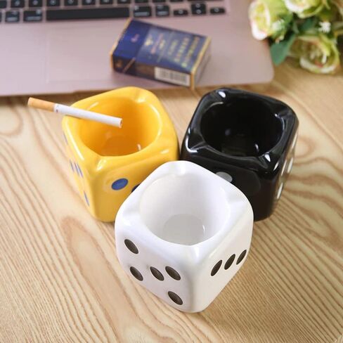 Ceramic Dice Ashtray for Home and Outdoor Use, Novelty Ashtrays for Cigarettes, Portable Cigarette Ash Catcher for Car and Table (White) in Saudi Arabia