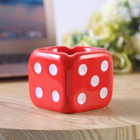 Ceramic Dice Ashtray for Home and Outdoor Use, Novelty Ashtrays for Cigarettes, Portable Cigarette Ash Catcher for Car and Table (White) in Saudi Arabia