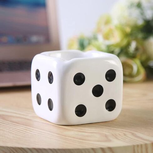 Ceramic Dice Ashtray for Home and Outdoor Use, Novelty Ashtrays for Cigarettes, Portable Cigarette Ash Catcher for Car and Table (White) in Saudi Arabia