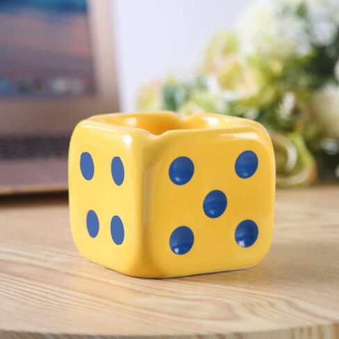 Ceramic Dice Ashtray for Home and Outdoor Use, Novelty Ashtrays for Cigarettes, Portable Cigarette Ash Catcher for Car and Table (White) in Saudi Arabia