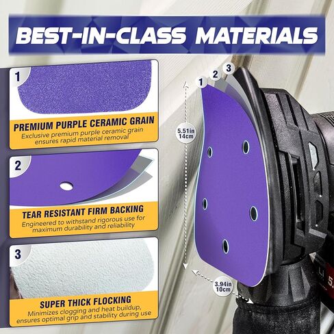 Premium 40Pcs Ceramic Mouse Sander Disc - 3.5X Faster Sanding, Cost Effective & Innovative Material Assorted 5 Holes Hook & Loop Mouse Detail Sander 60 80 120 150 220 for Mouse Sander Machine in Kuwait