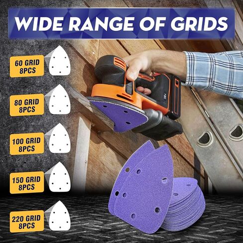 Premium 40Pcs Ceramic Mouse Sander Disc - 3.5X Faster Sanding, Cost Effective & Innovative Material Assorted 5 Holes Hook & Loop Mouse Detail Sander 60 80 120 150 220 for Mouse Sander Machine in Kuwait