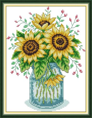 CaptainCrafts New Cross Stitch Kits Embroidery Kit Full Range Flowers Pre-Printed and Counted Fabrics Kits for Adults Beginners Home Decor (Stamped 11CT, Celadon vase Flowers) in Saudi Arabia