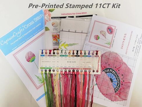 CaptainCrafts New Cross Stitch Kits Embroidery Kit Full Range Flowers Pre-Printed and Counted Fabrics Kits for Adults Beginners Home Decor (Stamped 11CT, Celadon vase Flowers) in Saudi Arabia