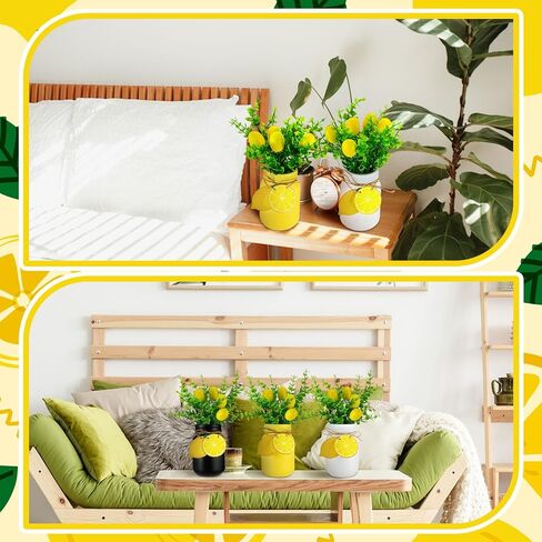 3 قطع ديكور مطبخ ليمون وإكسسوارات قطع مركزية لطاولة المزرعة الصيفية مع نباتات وهمية، علامة ليمون خشبية، إكليل من الخرز الخشبي لديكور صينية متدرجة للمنزل والطاولة in Kuwait