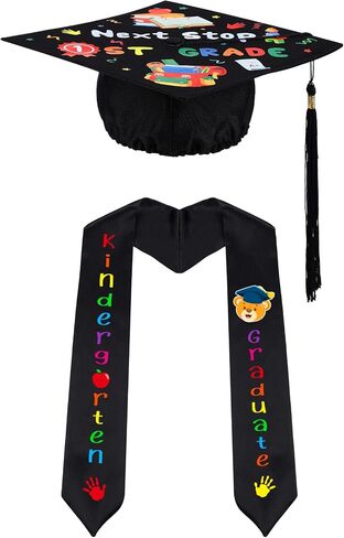 Jetec 2024 Kindergarten Graduation Cap and Printed Graduation Stole Sash Preschool Kindergarten Graduation Gifts for Kids(Black Sash, Stylish Style) in Saudi Arabia
