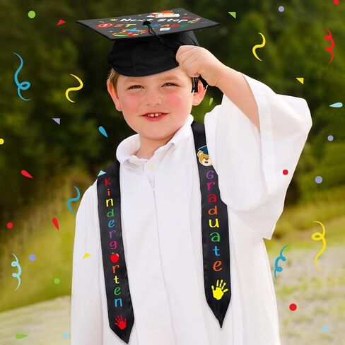 Jetec 2024 Kindergarten Graduation Cap and Printed Graduation Stole Sash Preschool Kindergarten Graduation Gifts for Kids(Black Sash, Stylish Style) in Saudi Arabia