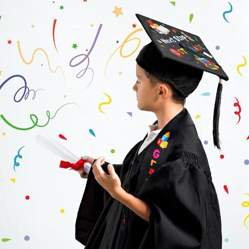 Jetec 2024 Kindergarten Graduation Cap and Printed Graduation Stole Sash Preschool Kindergarten Graduation Gifts for Kids(Black Sash, Stylish Style) in Saudi Arabia