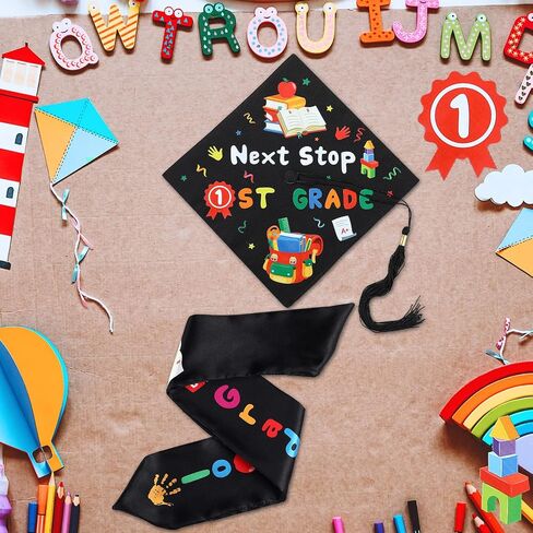 Jetec 2024 Kindergarten Graduation Cap and Printed Graduation Stole Sash Preschool Kindergarten Graduation Gifts for Kids(Black Sash, Stylish Style) in Saudi Arabia