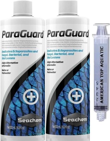 SEACHEM LABORATORlES Paraguard 500ml for Freshwater and Saltwater PARASlTE ICH (White Spot) Velvet Fin Rot Flukes (Gill and Body) Does Not Alter Filter Plus Syringe (2 Bottles 500ml + Syringe) in Saudi Arabia