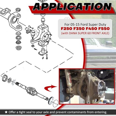 ختم المفصل الأمامي للمحور الأمامي، حلقة دائرية للمحور، طقم أختام الغبار متوافق مع Ford Super Duty F250 F350 F450 F550 Dana Super 60 2005-2019 استبدال 2017426، 2014835، 54983 in Saudi Arabia