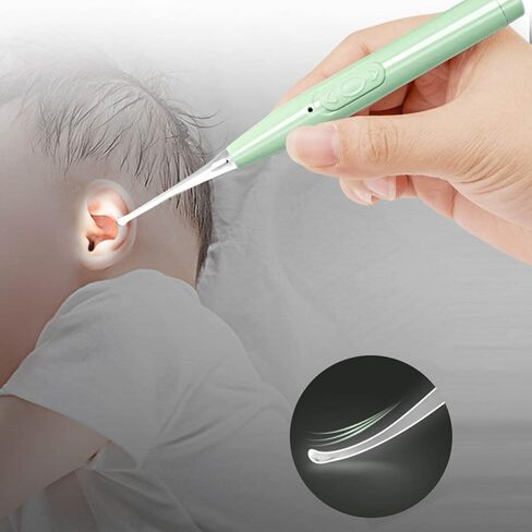 مجموعة إزالة شمع الأذن للأطفال، ملعقة دائرية ناعمة خضراء بمصباح LED، منظف أذن الطفل بشحن USB مع صندوق تخزين للأطفال والبالغين في المنزل in Saudi Arabia