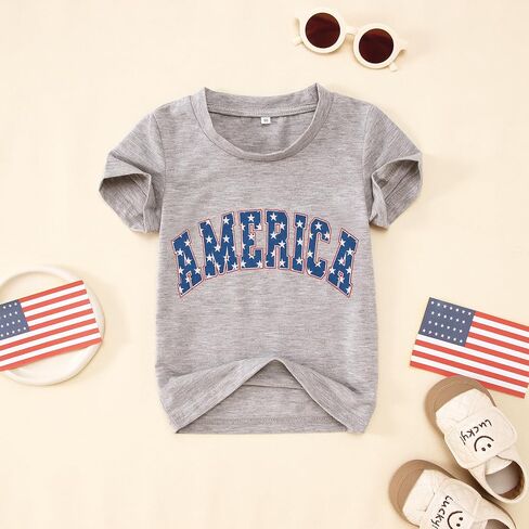 CM C&M WODRO Toddler Boys Girls 4th of July Shirt America Letter Print T-Shirt Little Kids Patriotic Tee USA Flag Summer Tops in Saudi Arabia