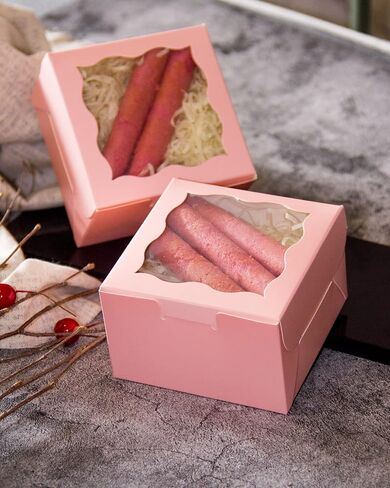 qiqee Avocado Bakery Boxes with Window 55pcs 4x4x2.5 Mini Cookie Boxes Macaron Boxes Small Donut Pastry Boxes for Party in Saudi Arabia