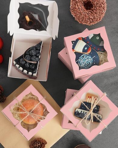 qiqee Avocado Bakery Boxes with Window 55pcs 4x4x2.5 Mini Cookie Boxes Macaron Boxes Small Donut Pastry Boxes for Party in Saudi Arabia