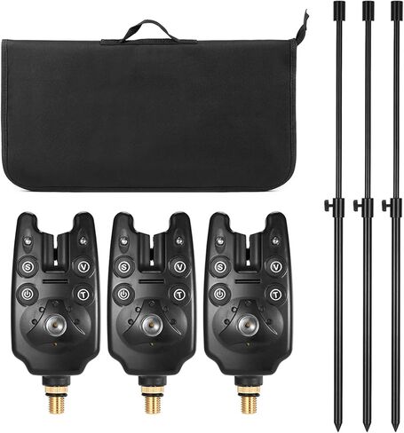 Lixada Fishing Bite Indicators Kits, 3 Fishing LED Alarm Alert 3 Extending Aluminum Alloy Fishing Bankstick 3 Fishing Swinger with Padded Fishing Tool Bag, Fishing Bite Alarm Set in Saudi Arabia