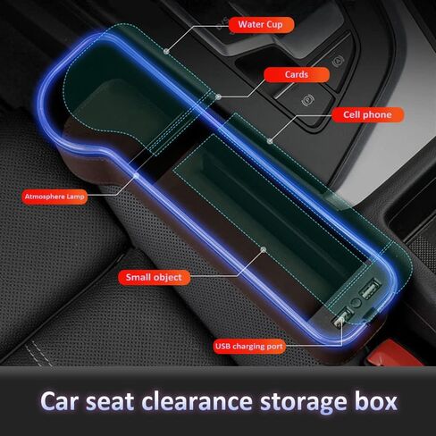 صندوق تخزين منظم لحشو فجوات مقعد السيارة العالمي من قطعتين لمنظم فجوات مقعد السيارة الأمامي مع ولاعة سجائر وشاحن USB وجيوب مقعد السيارة مع ضوء LED (بيج) in Kuwait