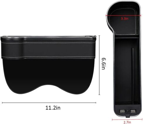 صندوق تخزين منظم لحشو فجوات مقعد السيارة العالمي من قطعتين لمنظم فجوات مقعد السيارة الأمامي مع ولاعة سجائر وشاحن USB وجيوب مقعد السيارة مع ضوء LED (بيج) in Kuwait