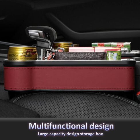 صندوق تخزين منظم لحشو فجوات مقعد السيارة العالمي من قطعتين لمنظم فجوات مقعد السيارة الأمامي مع ولاعة سجائر وشاحن USB وجيوب مقعد السيارة مع ضوء LED (بيج) in Kuwait