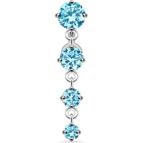 Forbidden Body Jewelry Sexy Reverse Mount Dangle Belly Button Ring with Cascade of Aqua Blue Crystal Gems