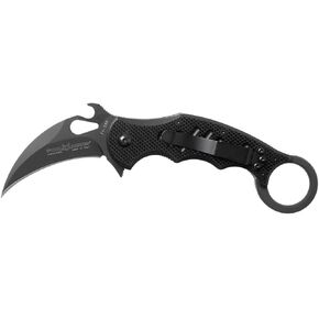 Fox 599 G10 Black Emerson Wave Folding Karambit, Rapid One-Handed Deployment, Black Teflon Coating, Black Idroglider Blade Finish, Pocket Clip