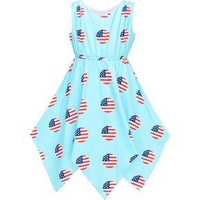 Sunny Fashion Girls Dress Flower Print Hanky Hem Princess Size 7-14