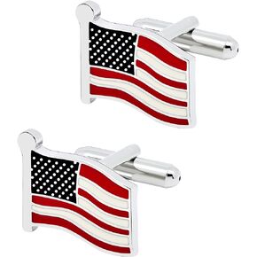 American USA Flag Cufflins Set for Men with Gift Case Waving Stars and Stripes Flag Men's Cufflinks Jewelry Set for Wedding Party Anniversary Business Events Tuxedo Dress