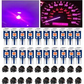 Led Bulb Dash Lights Super Purple Bright, T5 74 37 LED Bulb with Twist Lock Socket PC74 PC37, for Car Dashboard Bulb Air Conditioning Light Clock Light Instrument Led Bulb 40pcs