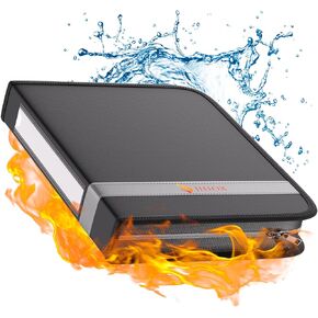Fireproof 1.5" 3 Ring Binder with Zipper, 2 Interior Pockets, 1 Pen Holder, Reflective Strip, Hold 375 Sheets of US Letter/A4 Size for Office/Home/School Provide 5 Pockets A4, 40 Pockets Album(Black)