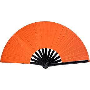 Gionforsy 1pcs Rave Hand fan Bamboo Holding Hand Fan Large Folding Fan with Bright Color Fabric Folding Fan for Festival (Orange)