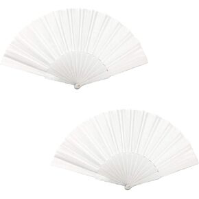 9 Inch Plastic Handle Folding Fabric Hand Fans, Women/Men Hand Folding Fans Hand Fan Gift fan Craft fan Folding Fan Dance Fan (White)
