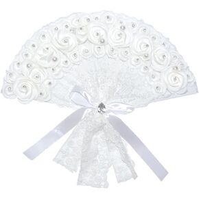 Lace Folding Fan Women Floral White Spanish Hand Fan for Wedding Birthday Party Festival Dancing Gift