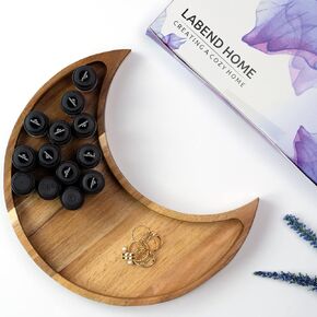 Moon Tray Crystal Holder and Display - Acacia Wood Crystal Tray for Stones, Healing Crystals and Gemstones Storage and Organizer Stand - Crescent Moon Bowl - Essential Oil Holder - Jewelry Dish Tray
