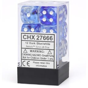 DND Dice Set-Chessex D&D Dice-16mm Nebula Dark Blue and White Plastic Polyhedral Dice Set-Dungeons and Dragons Dice Includes 12 Dice – D6