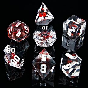 مجموعة النرد السائل الأساسية عين التنين DND مجموعة النرد المصنوعة يدويًا من 7 قطع للزنزانات والتنينات ألعاب TRPG متعددة الجوانب آر بي جي متعدد السطوح الراتنج حافة حادة النرد ألعاب لعب الأدوار MTG دوارة عين التنين النرد in Kuwait