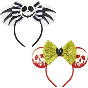 ميكي ماوس آذان عقال 2PCS بريق هالوين جاك الأزياء الترتر عيد الميلاد عقال للفتيات النساء ميني الشعر هوب ديزني رحلة هيرباند غطاء الرأس لعيد الهالوين الملحقات in Kuwait