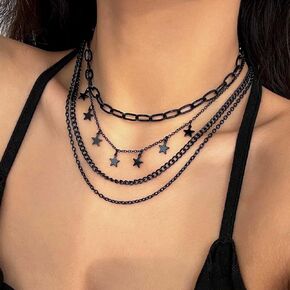 Gothic Black Star Necklace Dark Multilayer Cross Choker Necklace Jewelry for Women and Girls