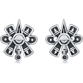 925 Sterling Silver Aztec Calendar Sign Stud Earrings for Teens Girls Vintage Aztec Sun Ear Studs Aztec Jewelry Gift for Women